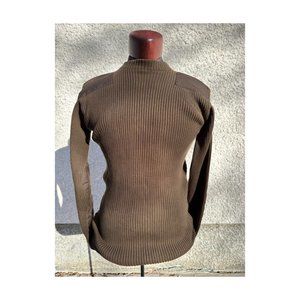 Vtg 90s Commando Sweater Brown Knit Long Sleeve Mock Collar Patch